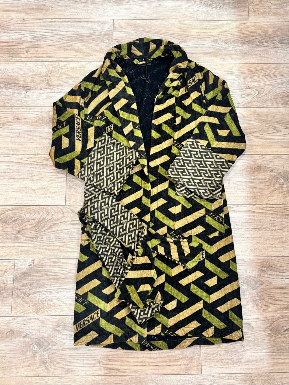 Versace Home Black Green Gold Logo Bathrobe Size M